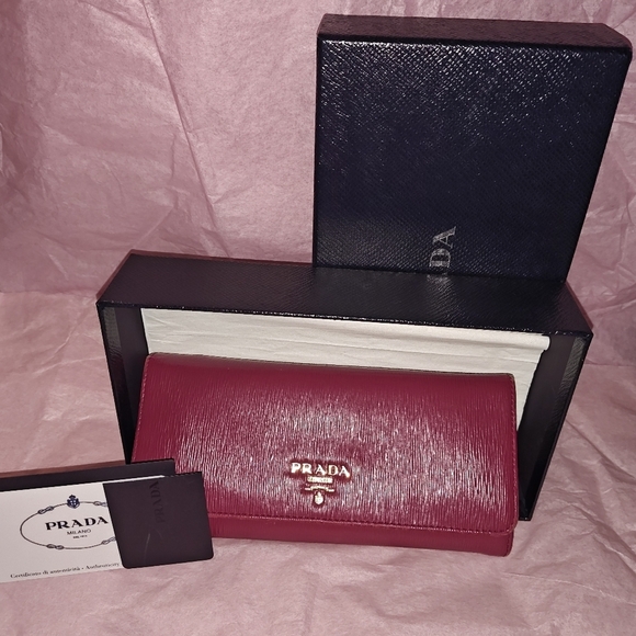 Prada Handbags - Prada Pink Saffiano Lux Leather Flap Continental Wallet